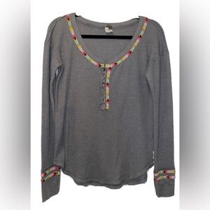 We The Free Gray Long Sleeve with Colorful Trim